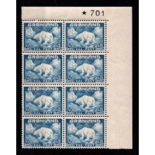 40 øre isbjørn i 8 blok - Grønland - Frimærke - AFA 27 - 2.800 kr. - Postfrisk.